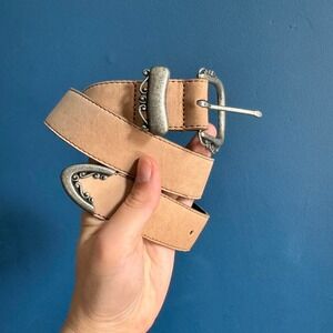 Vintage 90s Express leather Belt Women's Size Small Tan Silver Western USA Boho